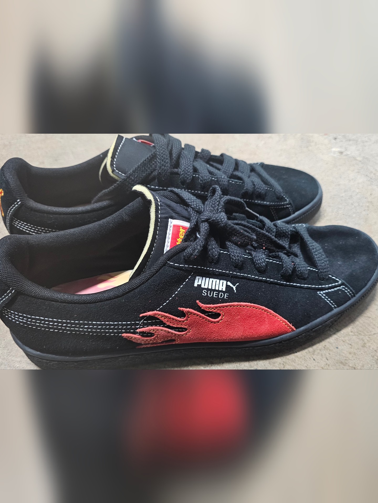 Puma Suede Men's Black & Red Flame Sneakers Mens 12